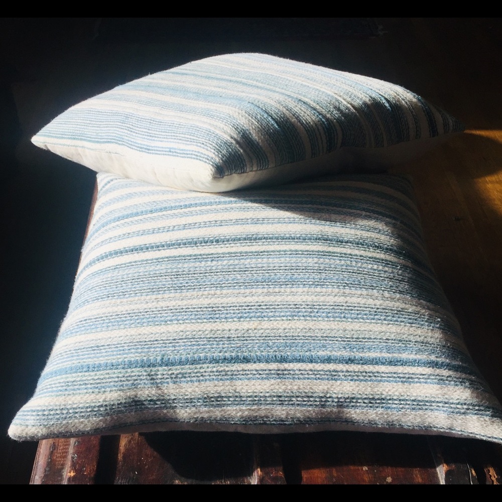 Lg Qlty 18” Blues Canvas & Linen Down Pillows